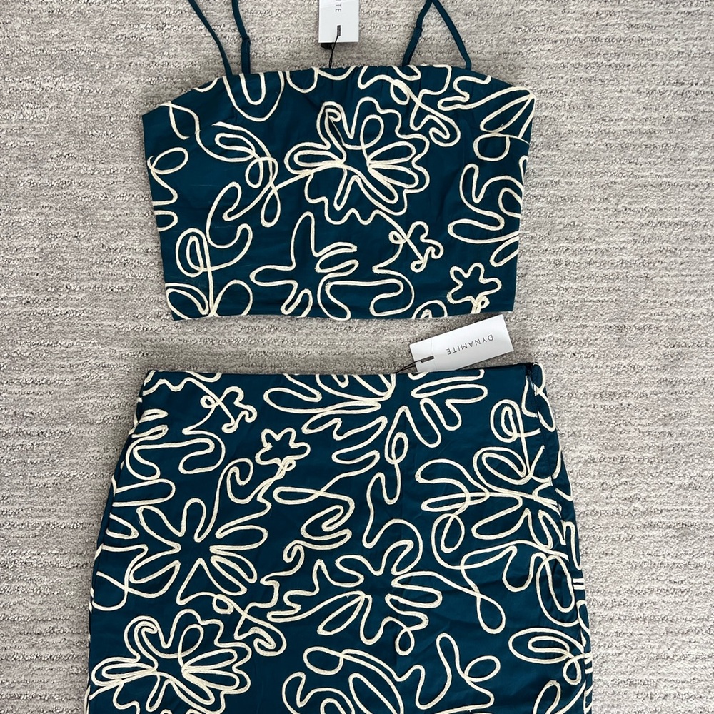 Dynamite Blue and Cream Women's Skirt Set New With Tags Size Small